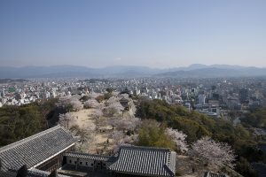 天守閣から360度のパノラマで松山市内が眺望できる