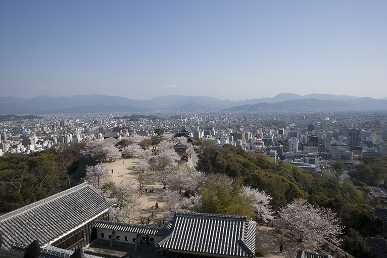 天守閣から360度のパノラマで松山市内が眺望できる