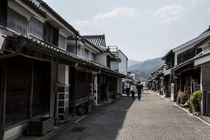 本瓦葺きで漆喰塗りの「うだつの町並み」